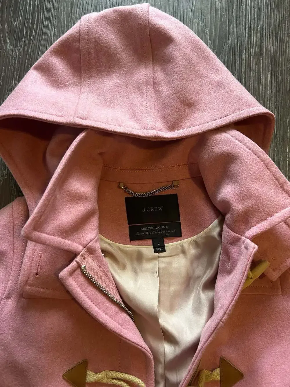 J.Crew Pink Italian Melton Wool Hooded Duffle Coat Size 2 - Picture 3 of 5